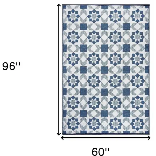 Teal Blue Geometric Indoor Outdoor Area Rug Photo 3