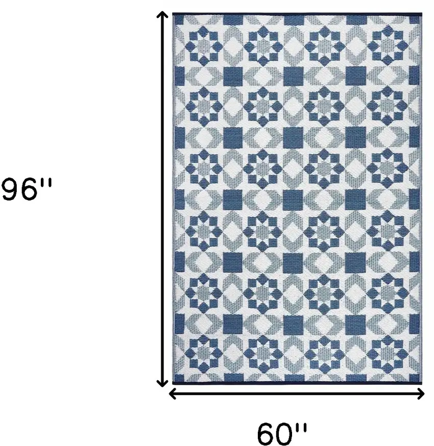 Teal Blue Geometric Indoor Outdoor Area Rug Photo 3