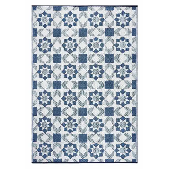 Teal Blue Geometric Indoor Outdoor Area Rug Photo 2