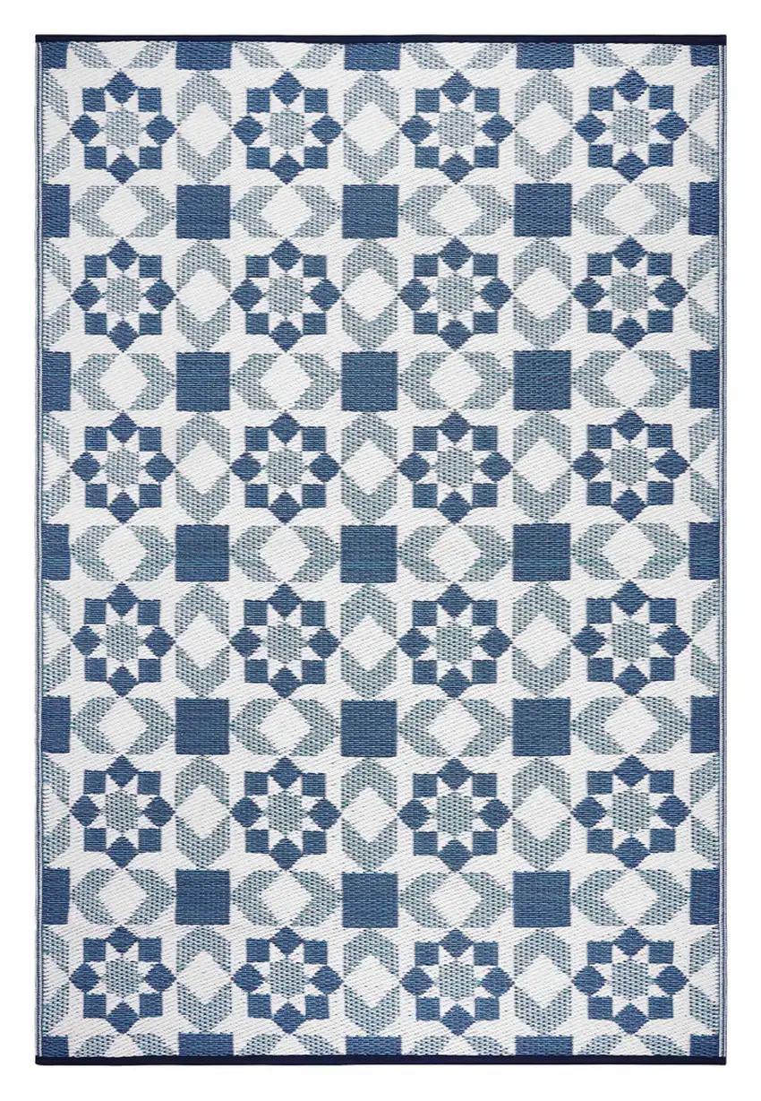 Teal Blue Geometric Indoor Outdoor Area Rug Photo 2