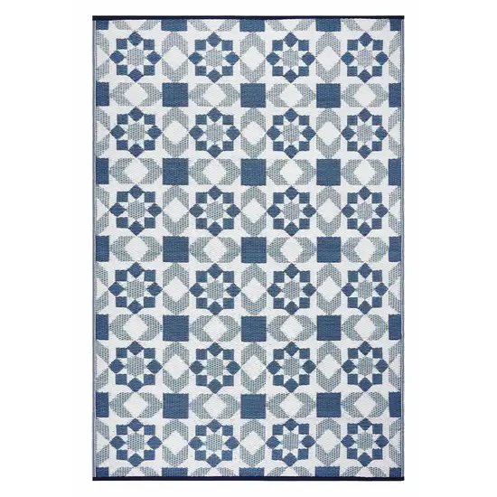 Teal Blue Geometric Indoor Outdoor Area Rug Photo 4