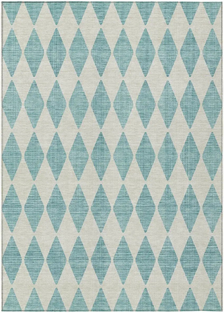 Teal Blue And Ivory Geometric Washable Indoor Outdoor Area Rug Photo 2