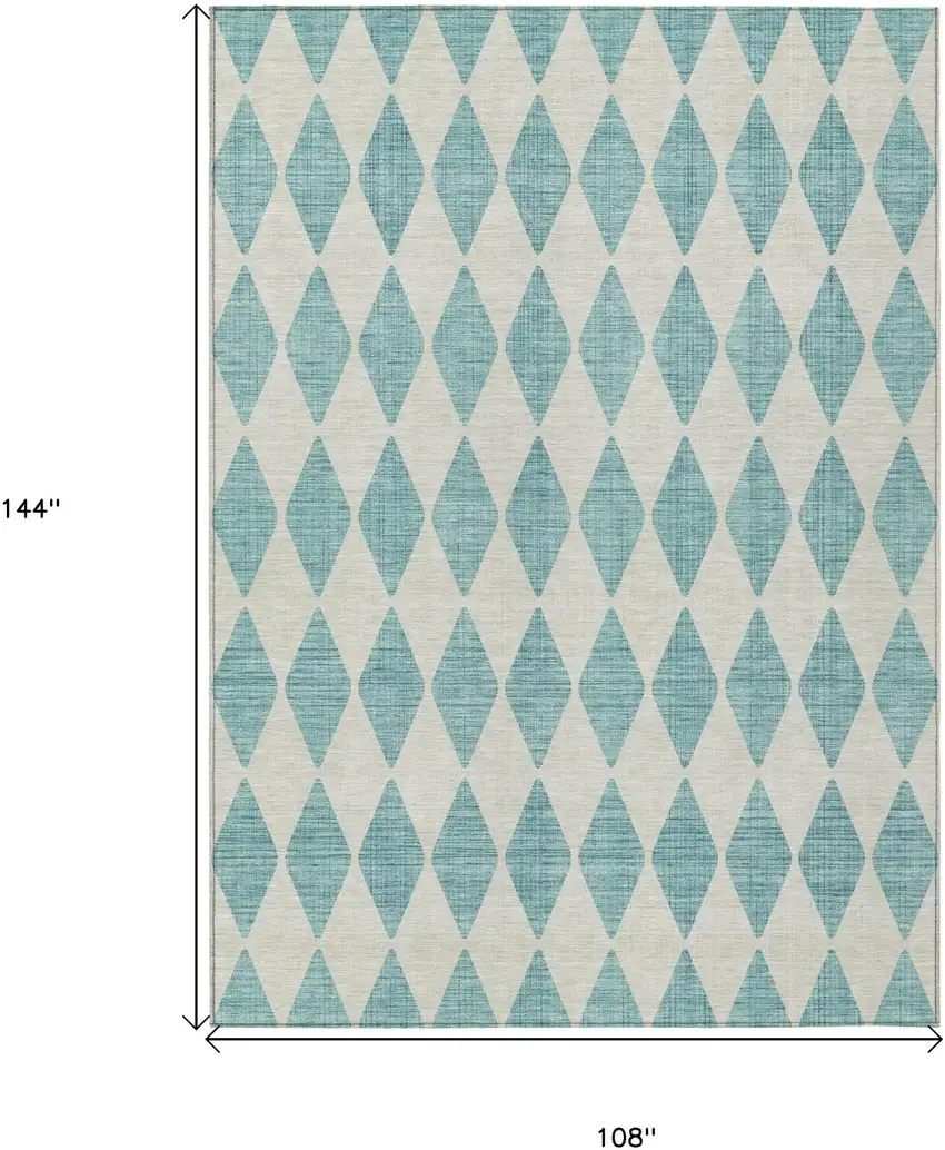 Teal Blue Geometric Washable Indoor Outdoor Area Rug Photo 3