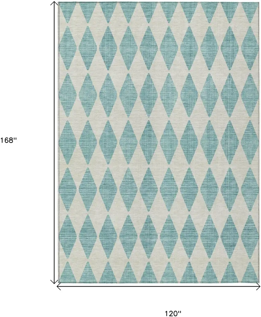 Teal Blue Geometric Washable Indoor Outdoor Area Rug Photo 3
