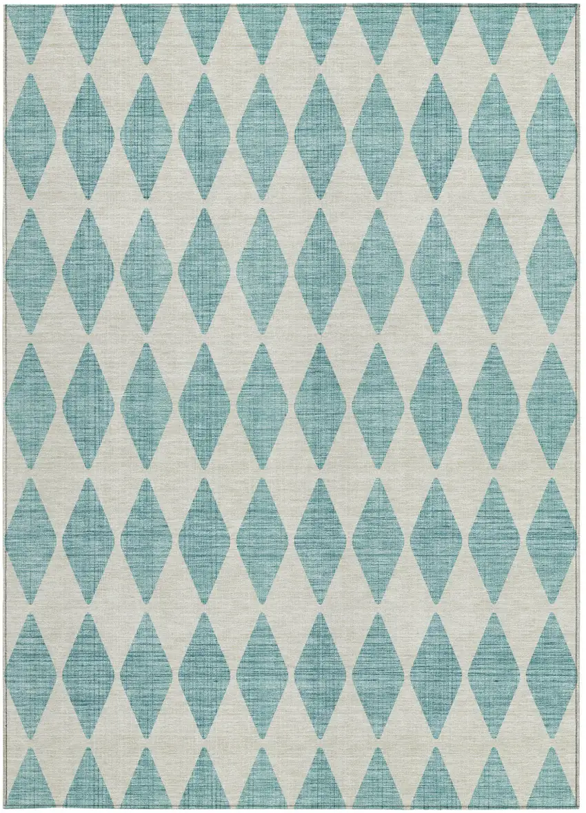 Teal Blue Geometric Washable Indoor Outdoor Area Rug Photo 5