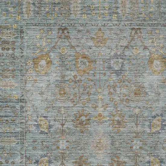 Teal Blue Gold And Beige Oriental Washable Indoor Outdoor Area Rug Photo 6