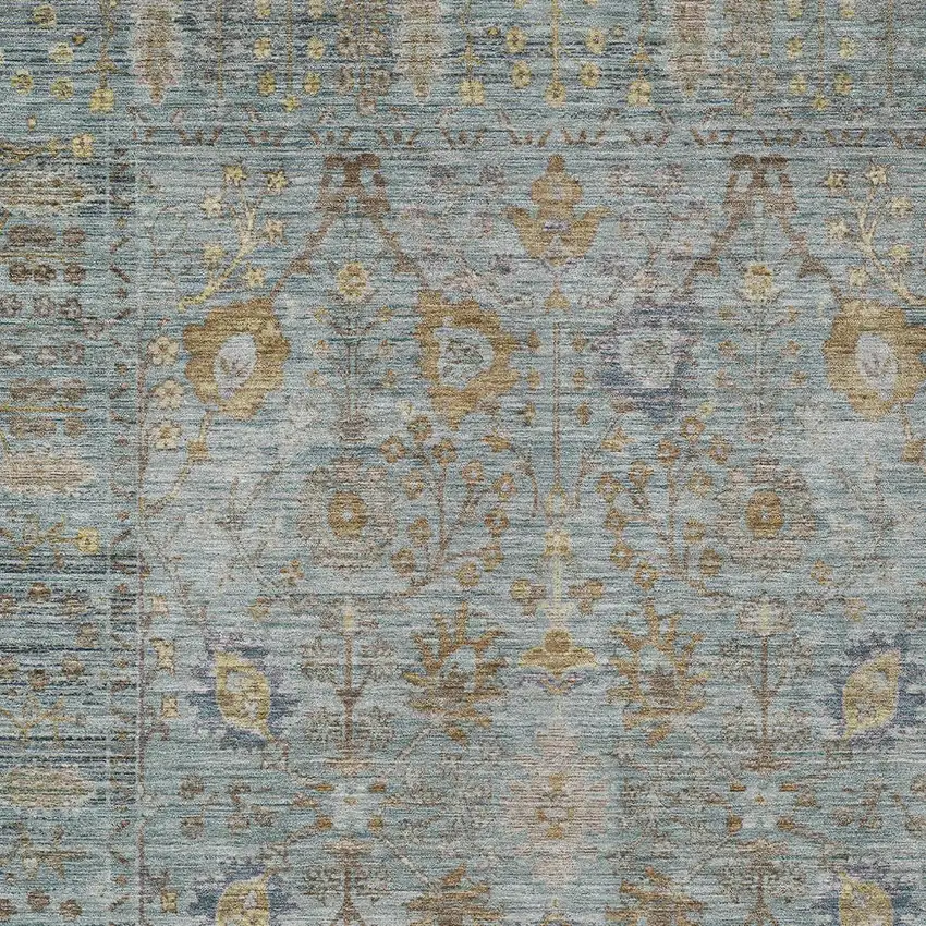Teal Blue Gold And Beige Oriental Washable Indoor Outdoor Area Rug Photo 6