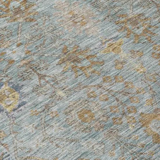 Teal Blue Gold And Beige Oriental Washable Indoor Outdoor Area Rug Photo 5