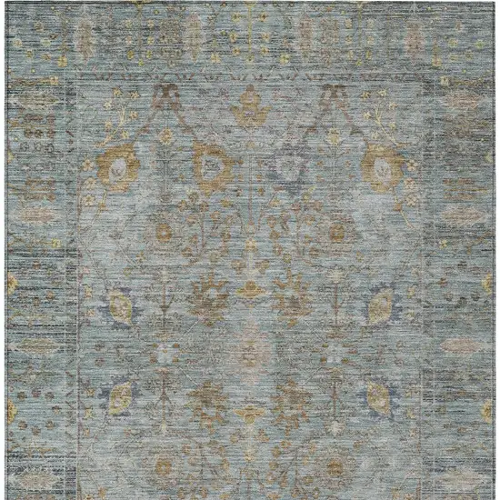 Teal Blue Gold And Beige Oriental Washable Indoor Outdoor Area Rug Photo 7