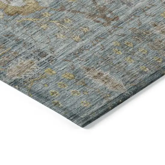Teal Blue Gold And Beige Oriental Washable Indoor Outdoor Area Rug Photo 4
