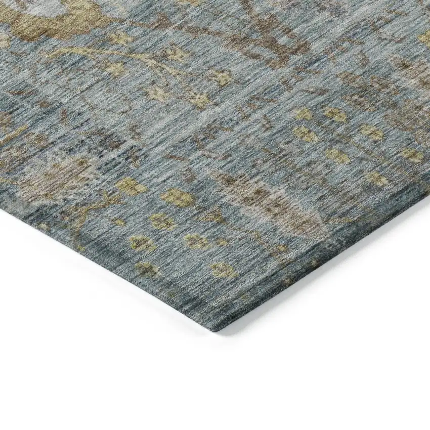 Teal Blue Gold And Beige Oriental Washable Indoor Outdoor Area Rug Photo 4