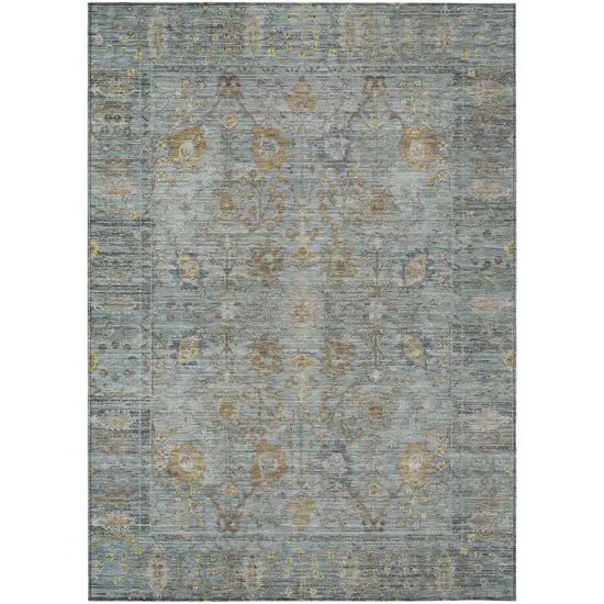 Teal Blue Gold And Beige Oriental Washable Indoor Outdoor Area Rug Photo 2