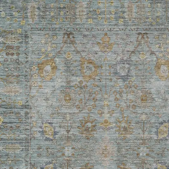 Teal Blue Gold And Beige Oriental Washable Indoor Outdoor Area Rug Photo 6