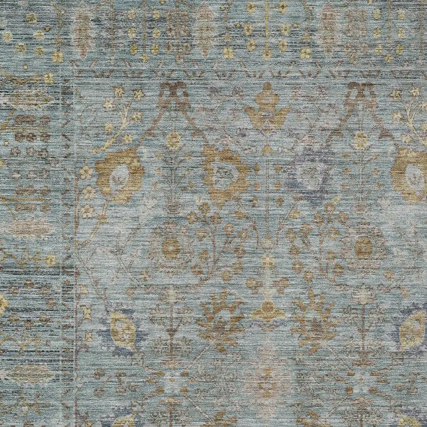 Teal Blue Gold And Beige Oriental Washable Indoor Outdoor Area Rug Photo 6
