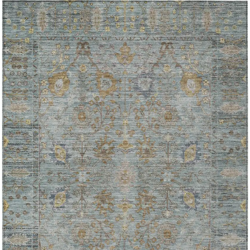 Teal Blue Gold And Beige Oriental Washable Indoor Outdoor Area Rug Photo 7