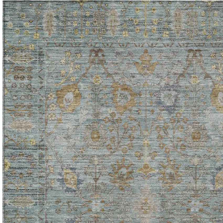 Teal Blue Gold And Beige Oriental Washable Indoor Outdoor Area Rug Photo 6