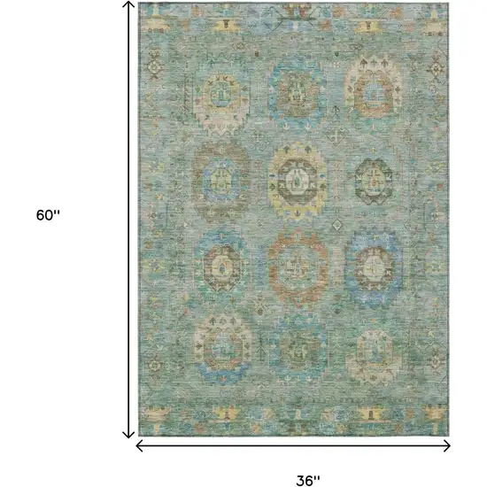Teal Blue Gold And Copper Medallion Washable Indoor Outdoor Area Rug Photo 3