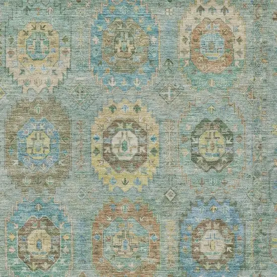 Teal Blue Gold And Copper Medallion Washable Indoor Outdoor Area Rug Photo 6