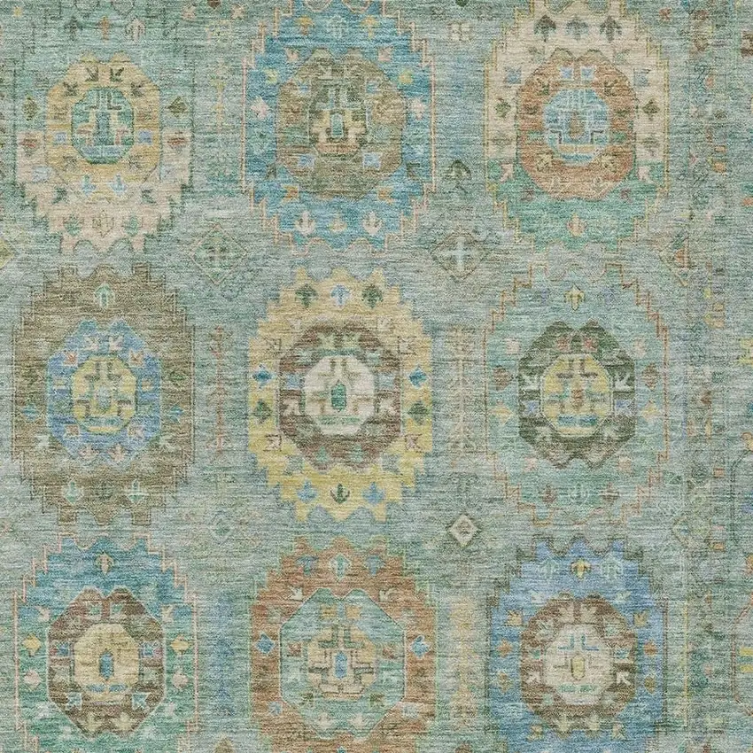 Teal Blue Gold And Copper Medallion Washable Indoor Outdoor Area Rug Photo 6