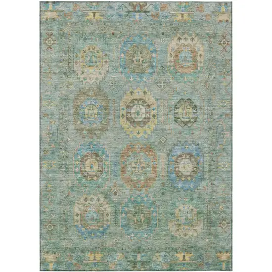 Teal Blue Gold And Copper Medallion Washable Indoor Outdoor Area Rug Photo 2