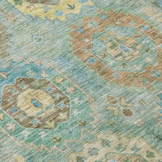 Teal Blue Gold And Copper Medallion Washable Indoor Outdoor Area Rug Photo 5