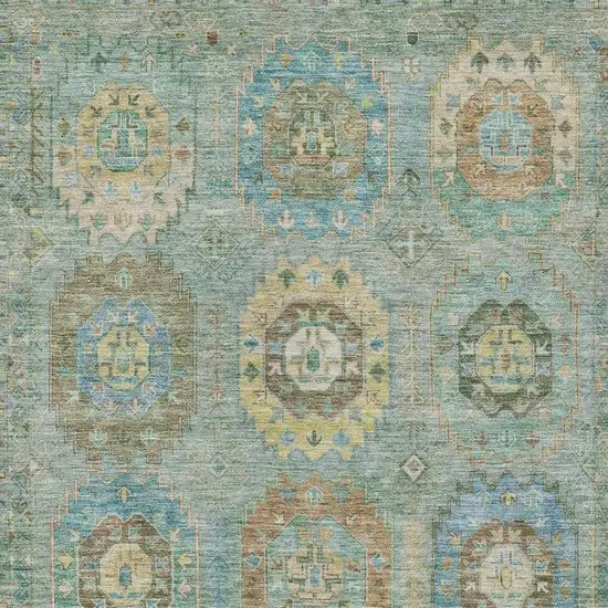 Teal Blue Gold And Copper Medallion Washable Indoor Outdoor Area Rug Photo 7