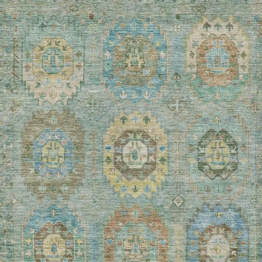 Teal Blue Gold And Copper Medallion Washable Indoor Outdoor Area Rug Photo 7