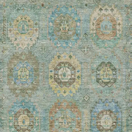 Teal Blue Gold And Copper Medallion Washable Indoor Outdoor Area Rug Photo 6