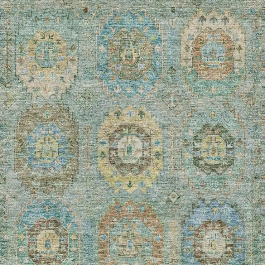 Teal Blue Gold And Copper Medallion Washable Indoor Outdoor Area Rug Photo 6