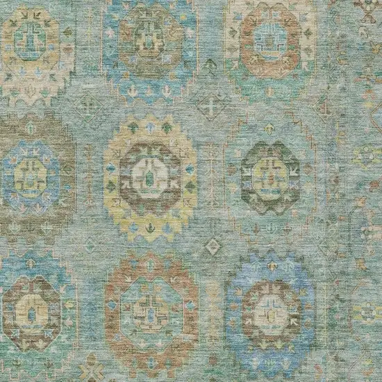 Teal Blue Gold And Copper Medallion Washable Indoor Outdoor Area Rug Photo 6