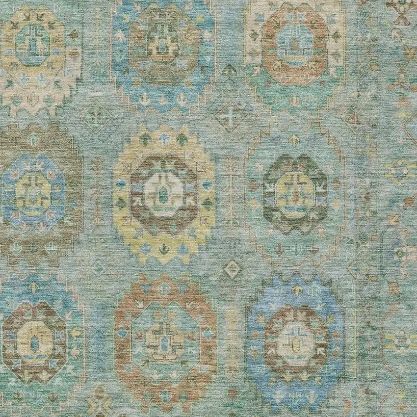 Teal Blue Gold And Copper Medallion Washable Indoor Outdoor Area Rug Photo 6