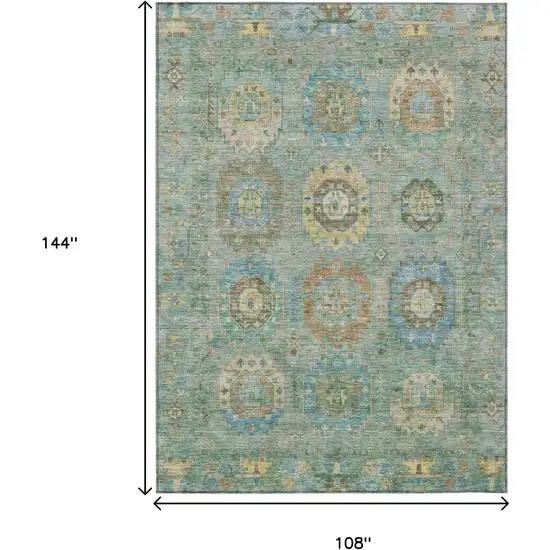 Teal Blue Gold And Copper Medallion Washable Indoor Outdoor Area Rug Photo 3