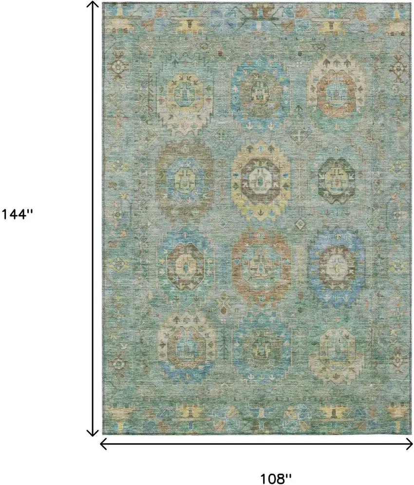 Teal Blue Gold And Copper Medallion Washable Indoor Outdoor Area Rug Photo 3