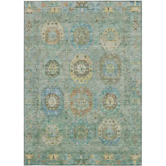 Teal Blue Gold And Copper Medallion Washable Indoor Outdoor Area Rug Photo 4