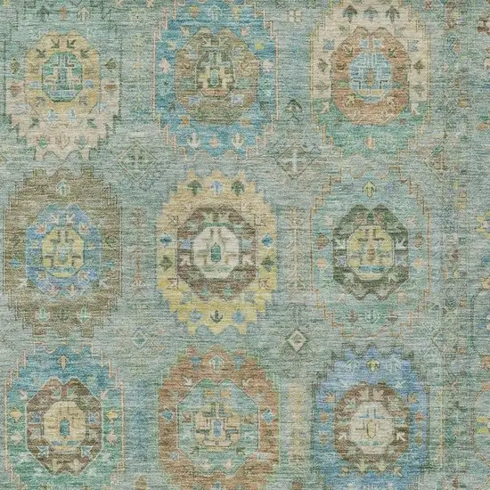 Teal Blue Gold And Copper Medallion Washable Indoor Outdoor Area Rug Photo 7