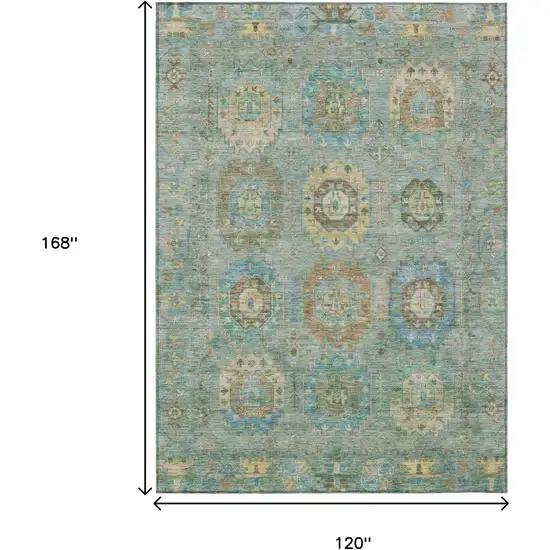 Teal Blue Gold And Copper Medallion Washable Indoor Outdoor Area Rug Photo 3