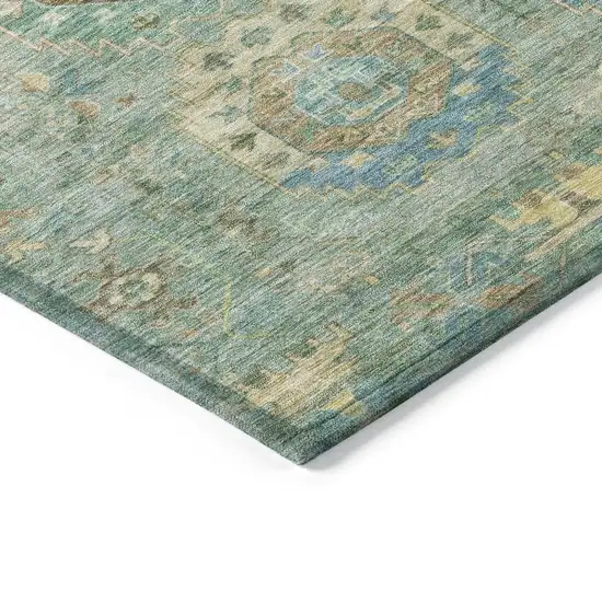 Teal Blue Gold And Copper Medallion Washable Indoor Outdoor Area Rug Photo 5