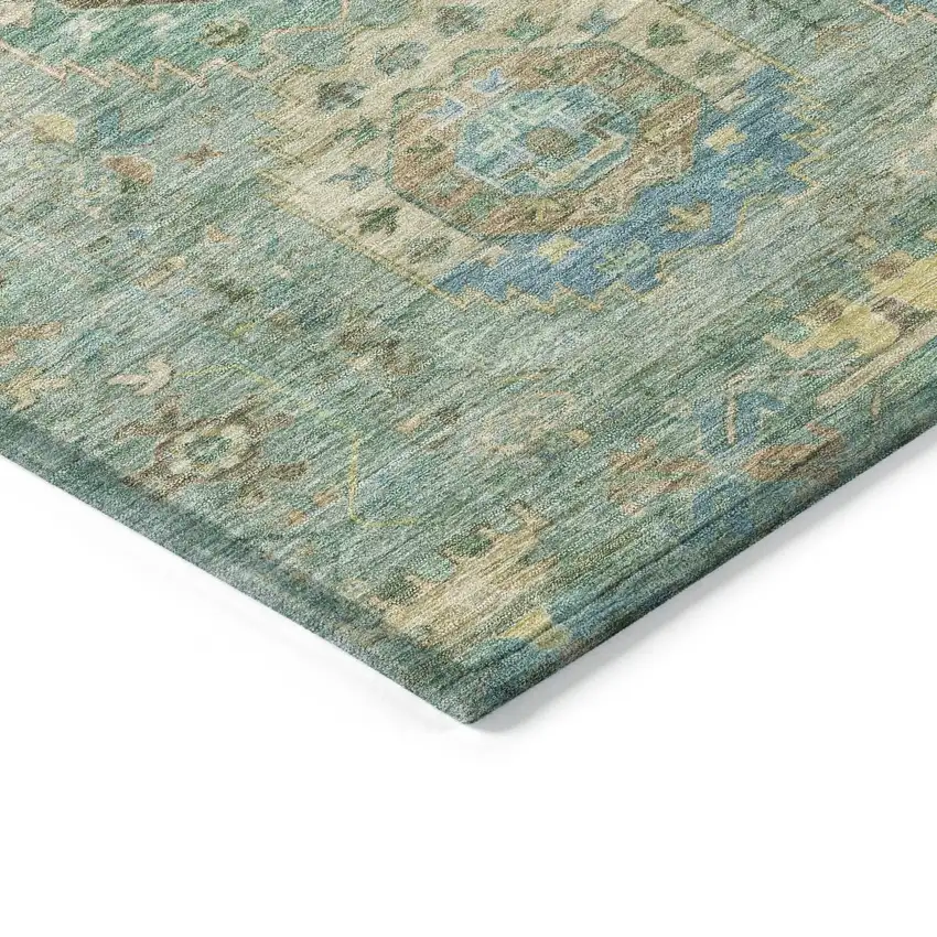 Teal Blue Gold And Copper Medallion Washable Indoor Outdoor Area Rug Photo 5