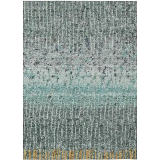 Teal Blue Gold And Gray Abstract Washable Indoor Outdoor Area Rug Photo 2