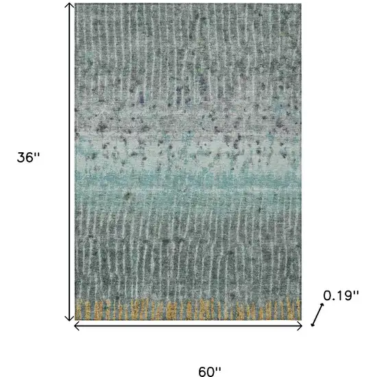 Teal Blue Gold And Gray Abstract Washable Indoor Outdoor Area Rug Photo 3