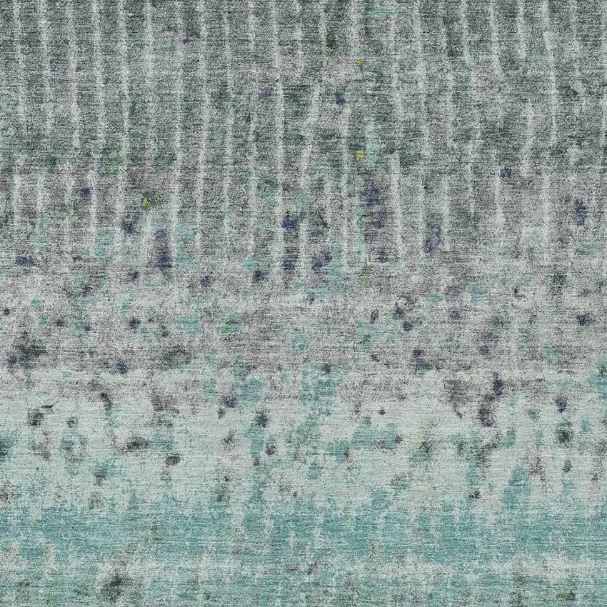 Teal Blue Gold And Gray Abstract Washable Indoor Outdoor Area Rug Photo 4