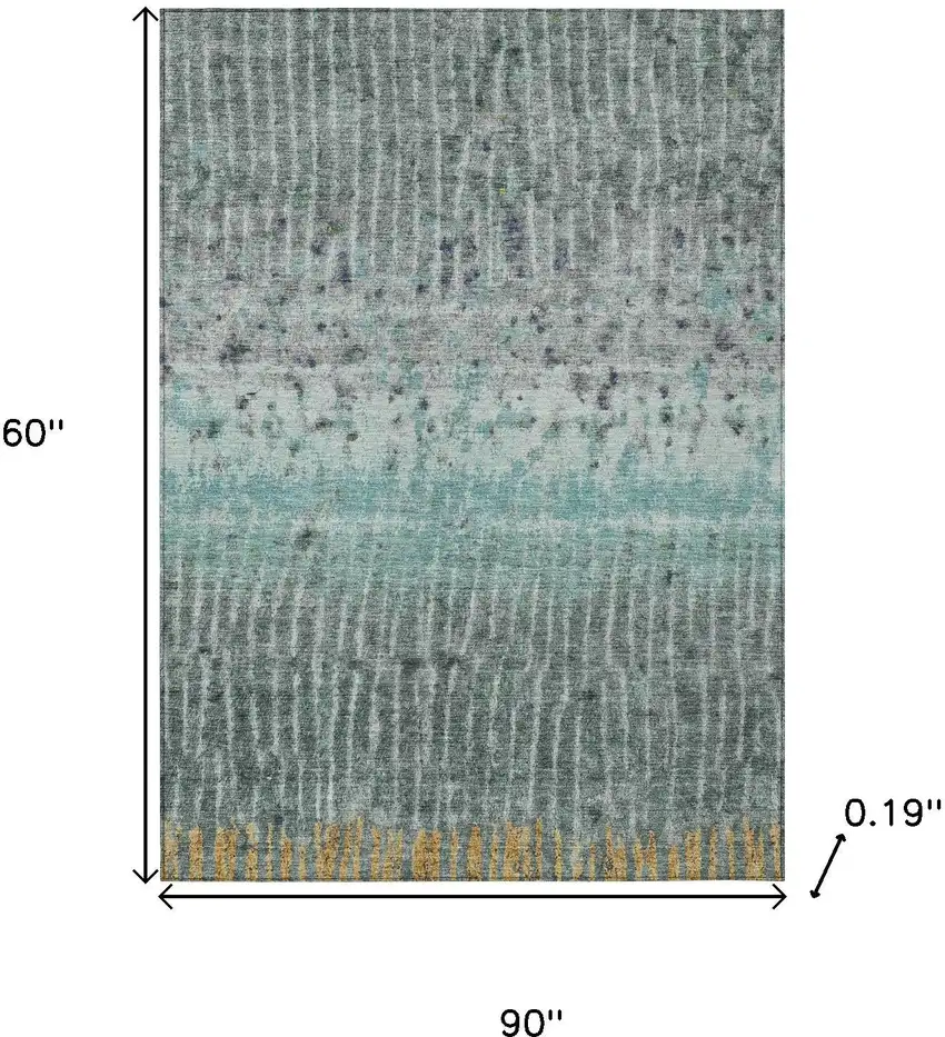 Teal Blue Gold And Gray Abstract Washable Indoor Outdoor Area Rug Photo 3