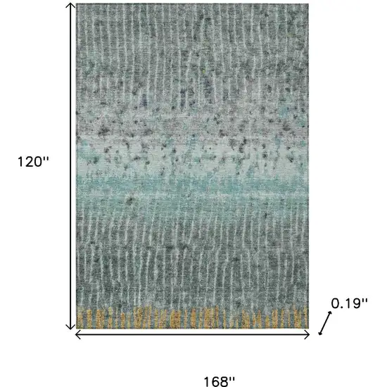 Teal Blue Gold And Gray Abstract Washable Indoor Outdoor Area Rug Photo 3