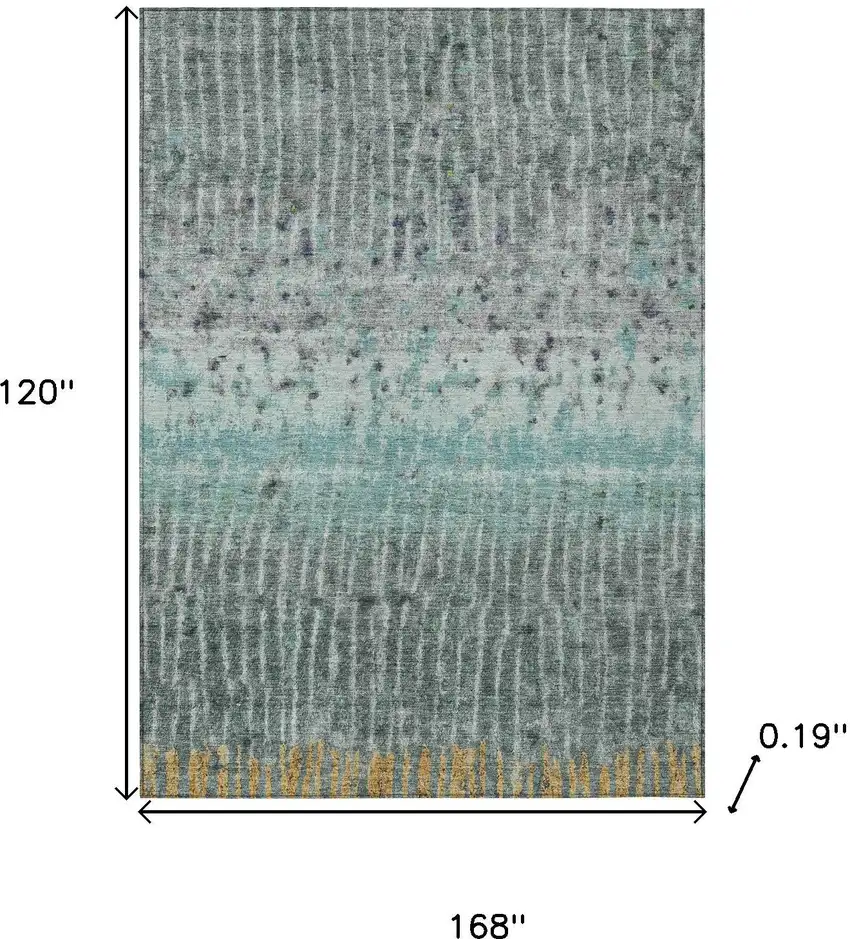 Teal Blue Gold And Gray Abstract Washable Indoor Outdoor Area Rug Photo 3