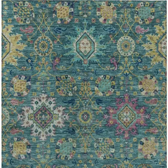 Teal Blue Gold And Pink Medallion Washable Indoor Outdoor Area Rug Photo 3