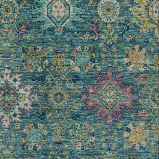 Teal Blue Gold And Pink Medallion Washable Indoor Outdoor Area Rug Photo 6