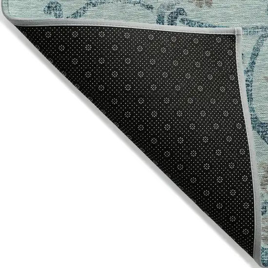 Teal Blue Gray And Aqua Floral Washable Indoor Outdoor Area Rug Photo 3