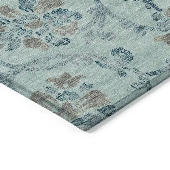 Teal Blue Gray And Aqua Floral Washable Indoor Outdoor Area Rug Photo 4