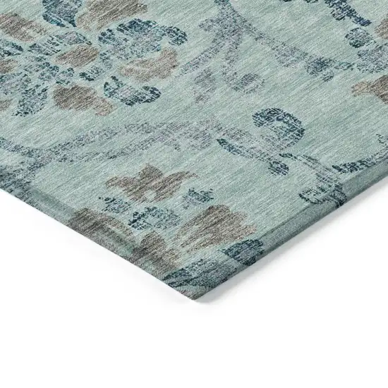 Teal Blue Gray And Aqua Floral Washable Indoor Outdoor Area Rug Photo 4
