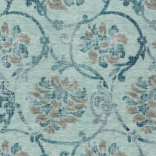 Teal Blue Gray And Aqua Floral Washable Indoor Outdoor Area Rug Photo 5